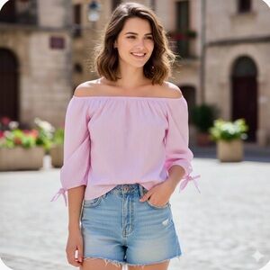 NWOT Pink and White Blouse with Relaxed Fit
